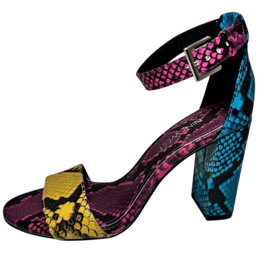 Nine West Rainbow Snake Print Leather Block Heele… - image 1